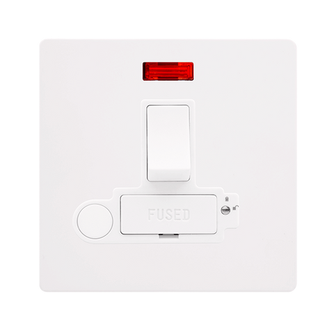 Screwless Plate White Metal 13A Switched Lockable Connection Unit With Neon + Optional Flex Outlet - White Trim - SE Home