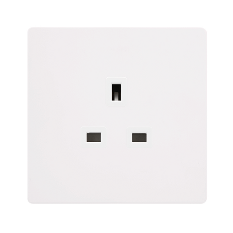 Screwless Plate White Metal 13A 1 Gang UnSwitched Plug Socket - White Trim - SE Home