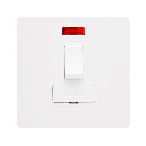 Screwless Plate White Metal 13A Switched Fused Connection Unit With Neon - White Trim