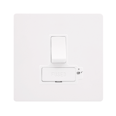 Screwless Plate White Metal 13A Lockable  Switched Fused Connection Unit - White Trim