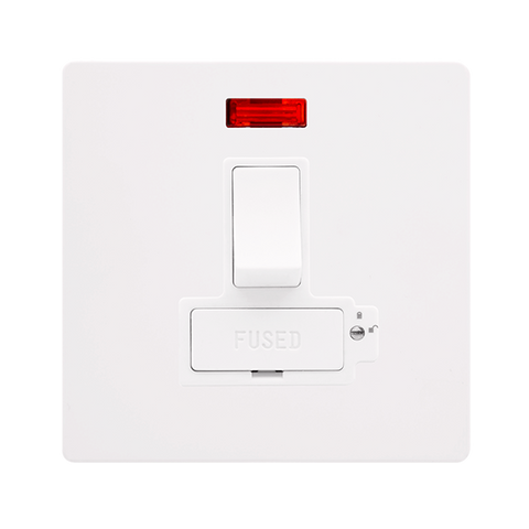 Screwless Plate White Metal 13A Lockable  Switched Fused Connection Unit With Neon - White Trim