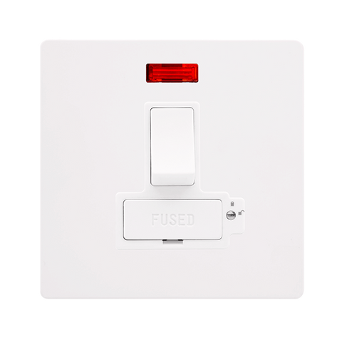 Screwless Plate White Metal 13A Lockable Switched Fused Connection Unit With Neon - White Trim - SE Home