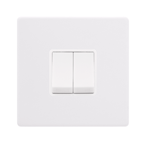 Screwless Plate Polar White 10A 2 Gang 2 Way Light Switch - White Insert - SE Home