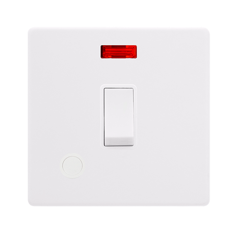 Screwless Plate Polar White 20A Double Pole Switch With Neon + Flex Outlet - White Insert - SE Home