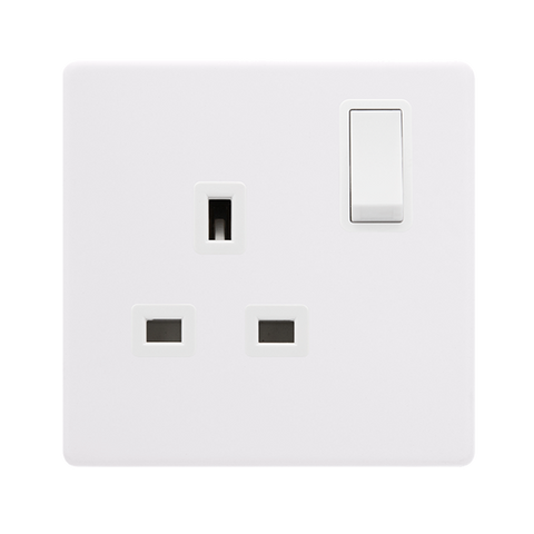 Screwless Plate Polar White 13A 1 Gang DP Switched Plug Socket - White Insert - SE Home