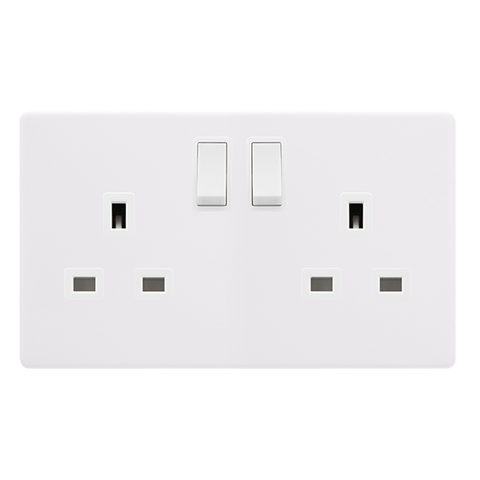 Screwless Plate Polar White 13A 2 Gang DP Switched Plug Socket - White Insert - SE Home
