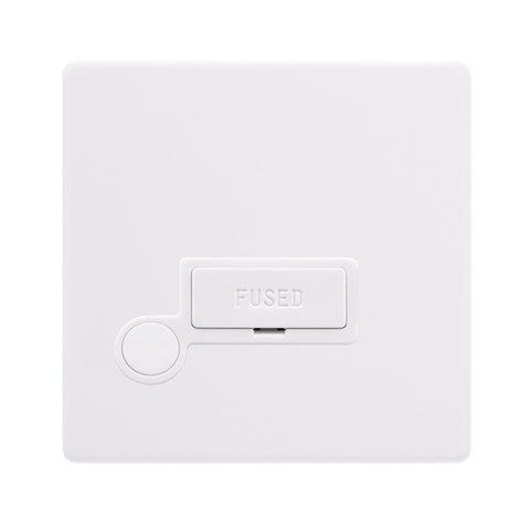 Screwless Plate Polar White 13A Fused Spur Unit With Optional Flex Outlet - White Insert - SE Home