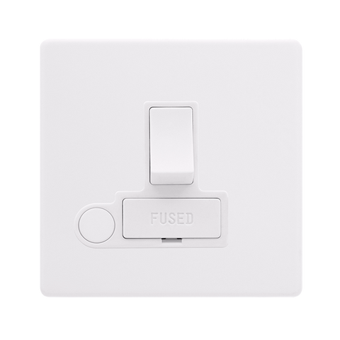 Screwless Plate Polar White 13A Switched Fused Spur Unit With Optional Flex Outlet - White Insert - SE Home