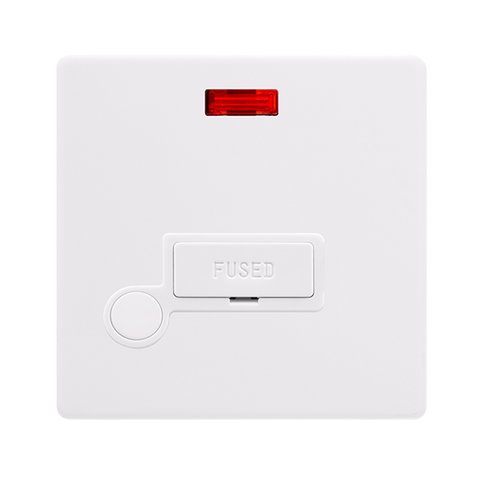 Screwless Plate Polar White 13A Fused Spur Unit With Neon + Optional Flex Outlet - White Insert - SE Home