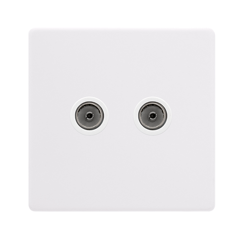 Screwless Plate Polar White Twin Non-Isolated Coaxial Outlet - White Insert - SE Home