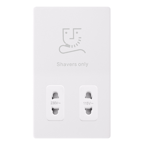 Screwless Plate Polar White 115/230V Dual Voltage Shaver Socket - White Insert