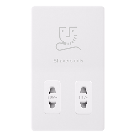 Screwless Plate Polar White 115/230V Dual Voltage Shaver Socket - White Insert - SE Home