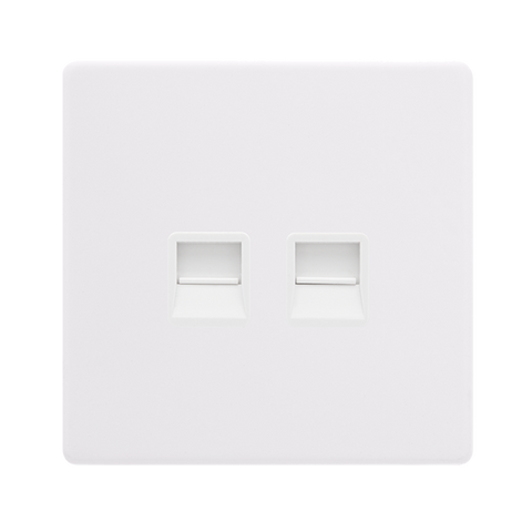 Screwless Plate Polar White Twin Telephone Master Outlet - White Insert - SE Home