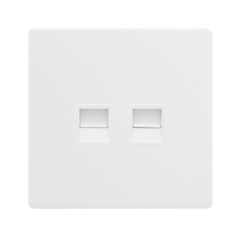 Screwless Plate Polar White Twin Telephone Secondary Outlet - White Insert
