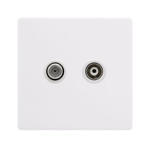 Screwless Plate Polar White Isolated Satellite + Isolated Coaxial Outlet- White Insert