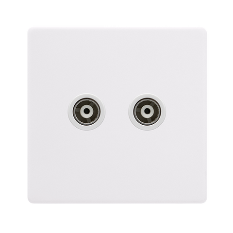 Screwless Plate Polar White Twin Isolated Coaxial Outlet - White Insert - SE Home