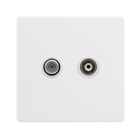 Screwless Plate Polar White Non-Isolated Satellite + Non-Isolated Coaxial Outlet- White Insert