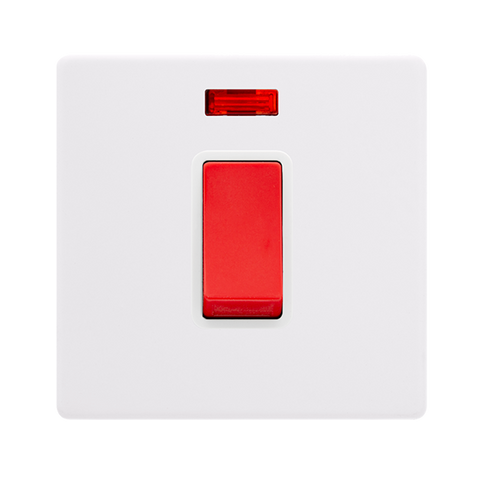Screwless Plate Polar White 50A 1 Gang Double Pole Switch With Neon - White Insert - SE Home