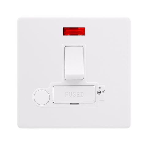 Screwless Plate Polar White 13A Switched Lockable Connection Unit With Neon + Optional Flex Outlet - White Insert