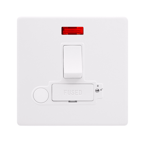 Screwless Plate Polar White 13A Switched Lockable Connection Unit With Neon + Optional Flex Outlet - White Insert - SE Home
