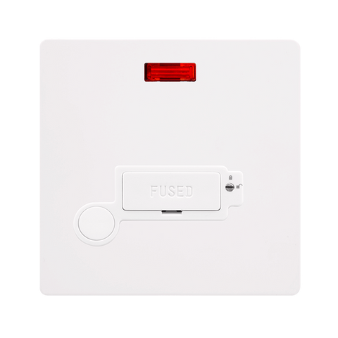 Screwless Plate Polar White 13A Lockable Connection Unit With Neon + Optional Flex Outlet - White Insert