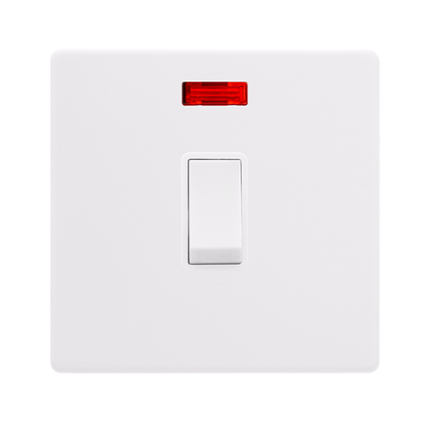 Screwless Plate Polar White 20A Double Pole Switch With Neon - White Insert