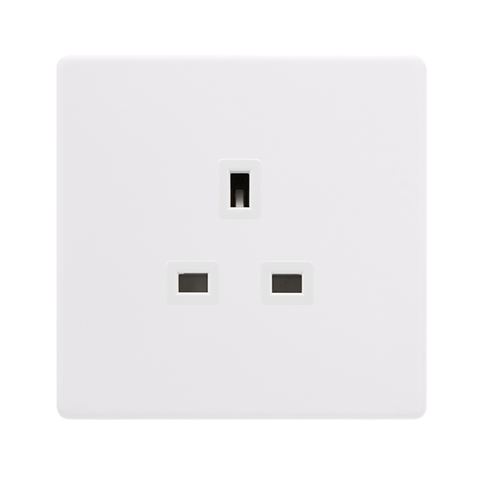 Screwless Plate Polar White 13A 1 Gang UnSwitched Plug Socket - White Insert - SE Home