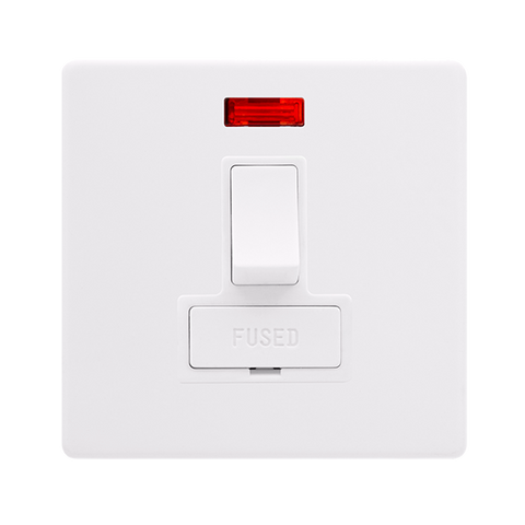 Screwless Plate Polar White 13A Switched Fused Spur Unit With Neon - White Insert