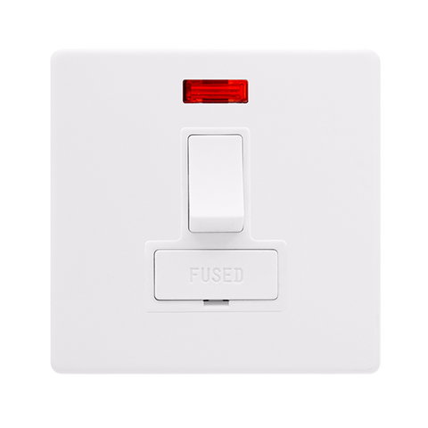Screwless Plate Polar White 13A Switched Fused Spur Unit With Neon - White Insert - SE Home