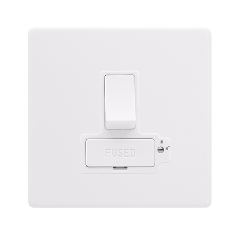 Screwless Plate Polar White 13A Lockable Switched Fused Spur Unit - White Insert - SE Home