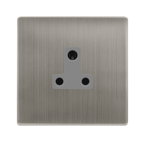 5A Round Pin Socket - Stainless Steel Cover Plate - Grey Insert - Screwless