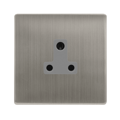 5A Round Pin Socket - Stainless Steel Cover Plate - Grey Insert - Screwless - SE Home