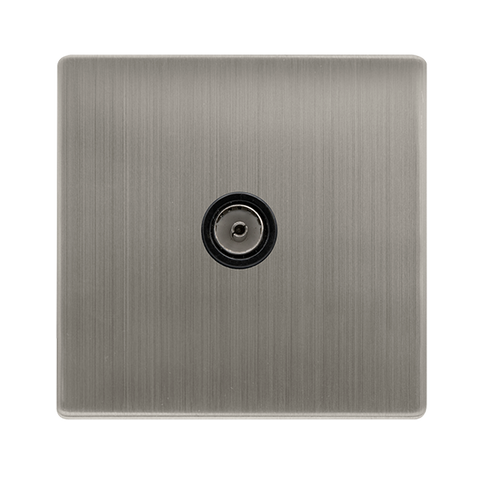 Screwless Plate Stainless Steel Single Non-Isolated Coaxial Outlet - Black Trim - SE Home