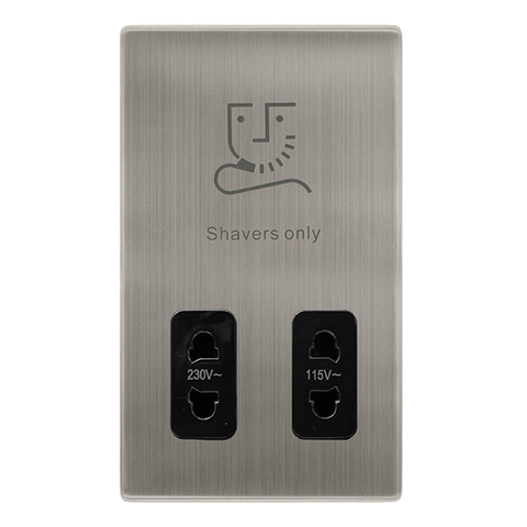 Screwless Plate Stainless Steel 115/230V Dual Voltage Shaver Socket - Black Trim - SE Home