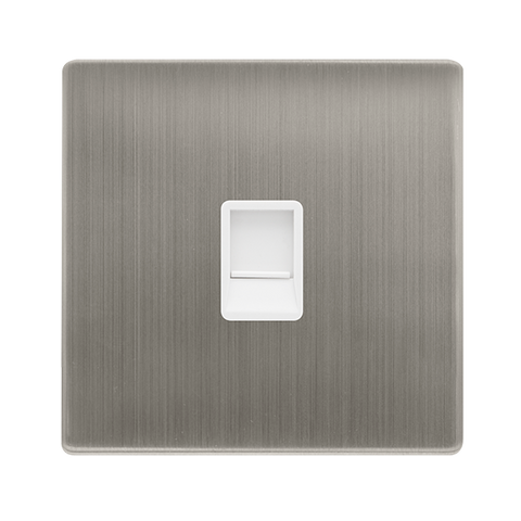 Screwless Plate Stainless Steel Single Rj11 (Irish/Us) Outlet - White Trim