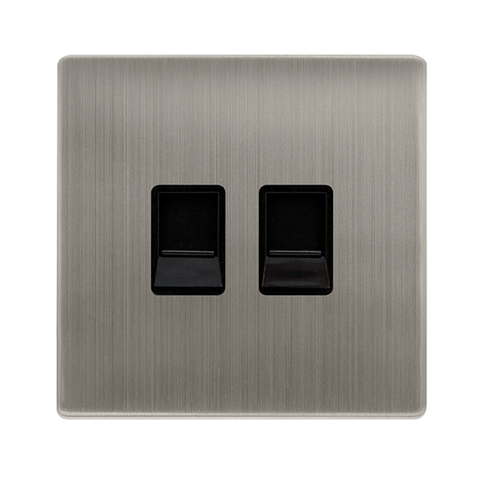 Screwless Plate Stainless Steel Twin Telephone Master Outlet - Black Trim - SE Home