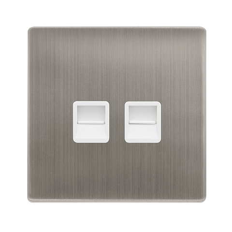 Screwless Plate Stainless Steel Twin Telephone Master Outlet - White Trim - SE Home