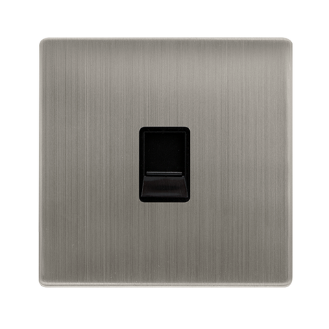 Screwless Plate Stainless Steel Single Telephone Secondary Outlet - Black Trim - SE Home