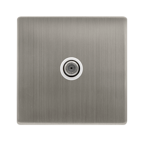 Screwless Plate Stainless Steel Non-Isolated Single Satellite Outlet - White Trim - SE Home