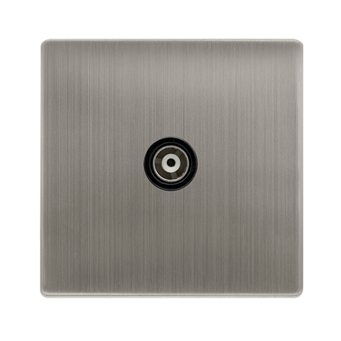 Screwless Plate Stainless Steel Single Isolated Coaxial Outlet - Black Trim - SE Home
