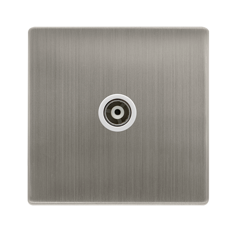 Screwless Plate Stainless Steel Single Isolated Coaxial Outlet - White Trim - SE Home