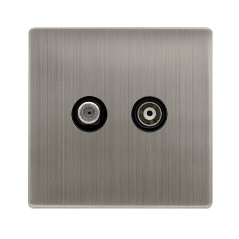 Screwless Plate Stainless Steel Non-Isolated Satellite + Non-Isolated Coaxial Outlet - Black Trim - SE Home