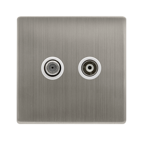 Screwless Plate Stainless Steel Non-Isolated Satellite + Non-Isolated Coaxial Outlet- White Trim - SE Home