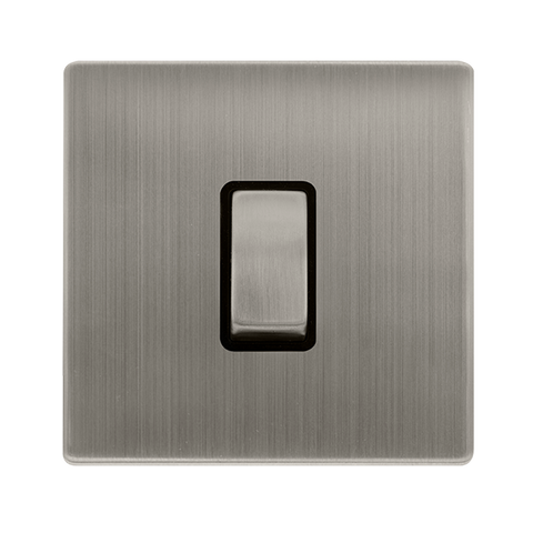 Screwless Plate Stainless Steel 10A Ingot 1 Gang 2 Way Light Switch - Black Trim