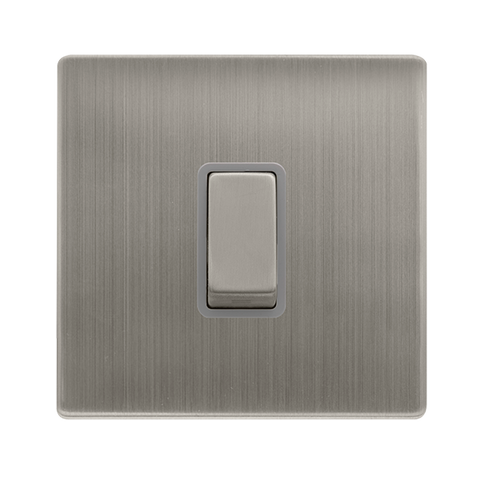 10AX Ingot 1 Gang 2 Way Switch - Stainless Steel Cover Plate - Grey Insert - Screwless - SE Home