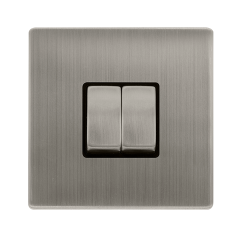 Screwless Plate Stainless Steel 10A Ingot 2 Gang 2 Way Light Switch - Black Trim - SE Home