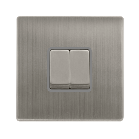 10AX Ingot 2 Gang 2 Way Switch - Stainless Steel Cover Plate - Grey Insert - Screwless - SE Home