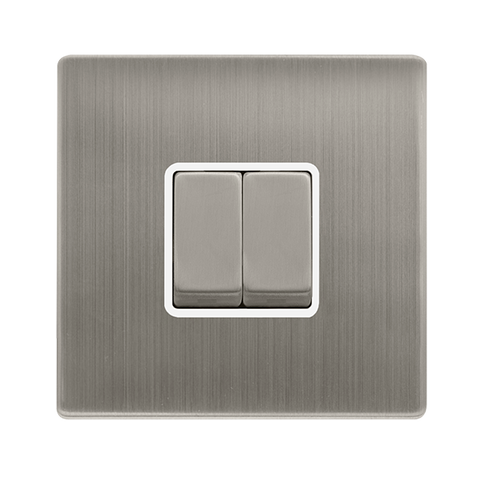 Screwless Plate Stainless Steel 10A Ingot 2 Gang 2 Way Switch - White Trim - SE Home