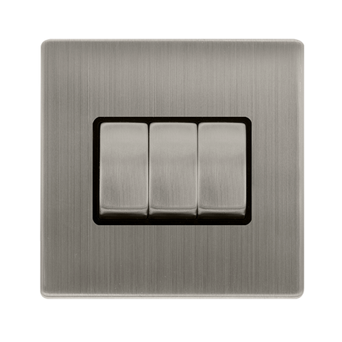 Screwless Plate Stainless Steel 10A Ingot 3 Gang 2 Way Light Switch - Black Trim - SE Home