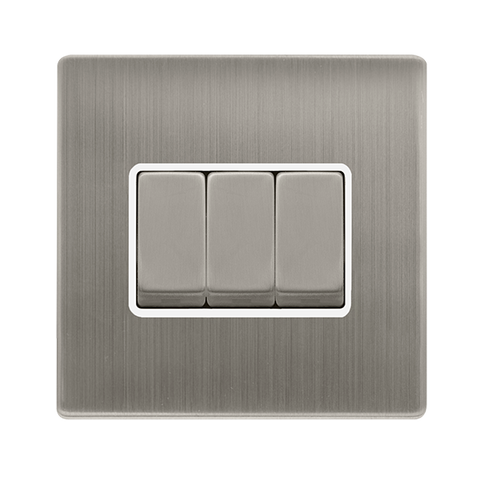 Screwless Plate Stainless Steel 10A Ingot 3 Gang 2 Way Switch - White Trim - SE Home